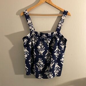 J. Crew Blue and White Smocked Tank Top